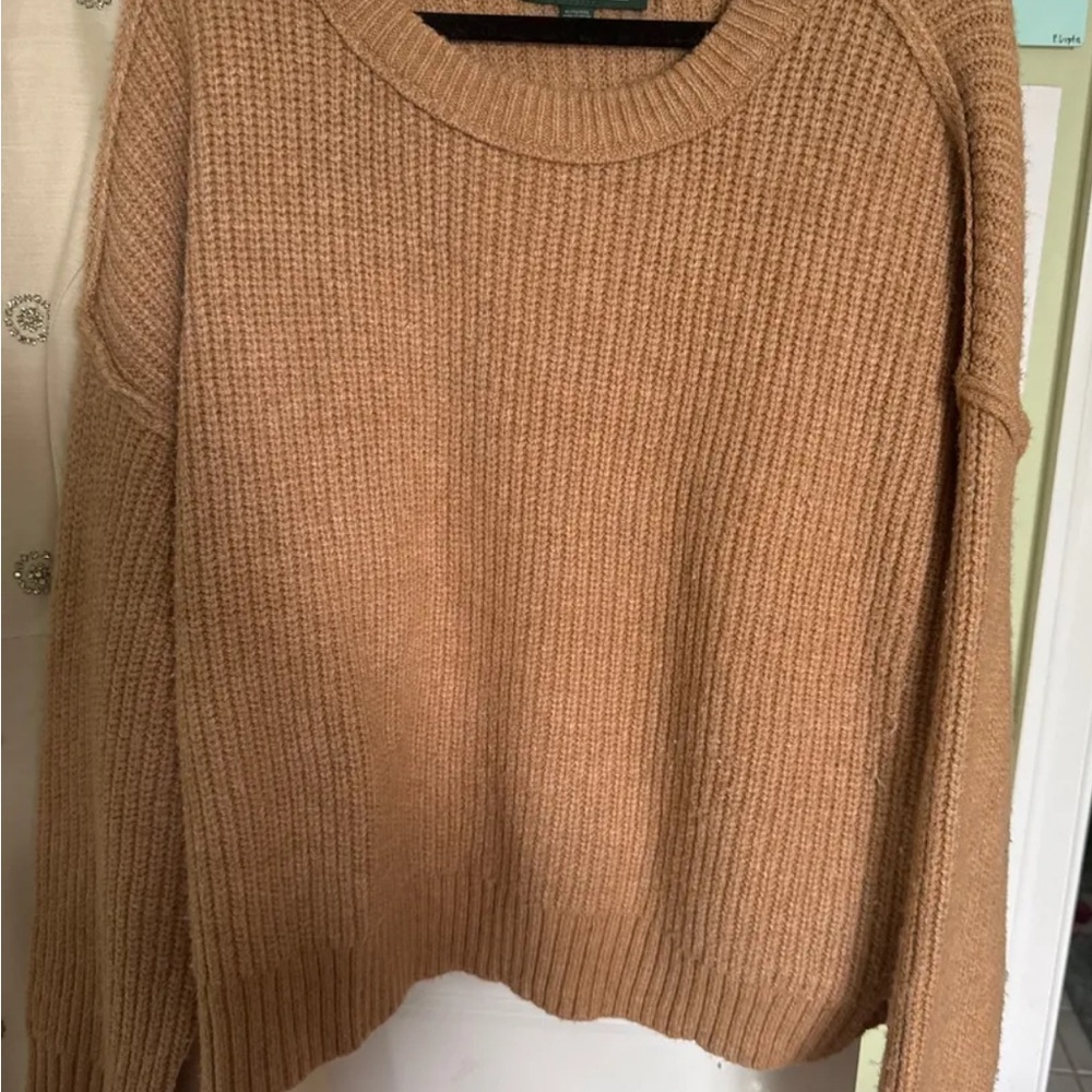 American Eagle Outfitters Tan Crew Neck Sweater Ribbed Knit